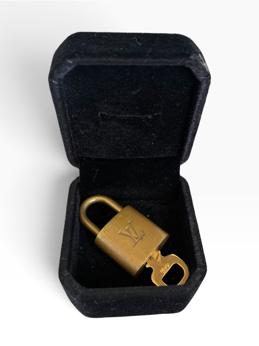 Louis Vuitton Gold Padlock Charm with Key in Velvet Box